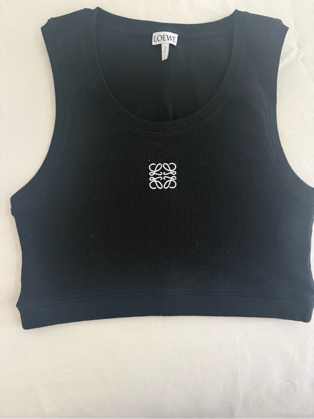 Loewe Black Ribbed Cropped Tank with White Anagram